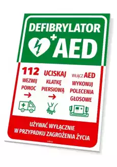 Tabliczka Defibrylator AED z instrukcją pomocy Biuro i firma Odzież obuwie i inne artykuły BHP Instrukcje i znaki BHP