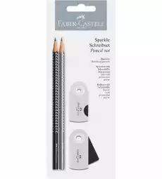 ZESTAW SPARKLE SLEEVE FABERCASTELL 2 OŁÓWKI TEMPERÓWKA I GUMKA KOLORY CZARNY I SREBRNY Biuro i firma Akcesoria biurowe Artykuły piśmiennicze