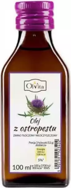 Olej z ostropestu zimnotłoczony nieoczyszczony 100ml OLVITA Artykuły Spożywcze Oleje i oliwy