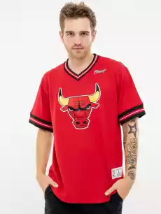 Koszulka Z Krótkim Rękawem VNeck Mitchell Ness Chicago Bulls NBA Unbeaten Mesh Czerwona Odzież obuwie dodatki Odzież męska Koszulki męskie