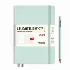 PLANER TYGODNIOWY Z NOTATNIKIEM LEUCHTTURM1917 MEDIUMA5 2024 MIĘTOWY Biuro i firma Akcesoria biurowe Artykuły papiernicze