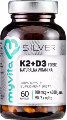 K2D3 Forte 100mcg K2 4000jm D3 60 kapsułek MyVita Silver Pure Sport i rekreacja Odżywki i suplementy Witaminy i minerały