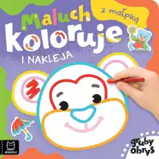 Maluch koloruje i nakleja z małpką Gruby obrys Książki Dla dzieci