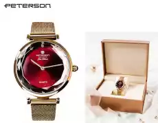 Klasyczny zegarek damski Peterson PTND55888 czerwony Biżuteria i zegarki Zegarki Zegarki damskie