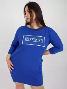 Tunika plus size kobaltowy sukienka codzienna dresowa dekolt okrągły rękaw 34 długość midi dżety kieszenie Odzież obuwie dodatki Odzież damska Tuniki