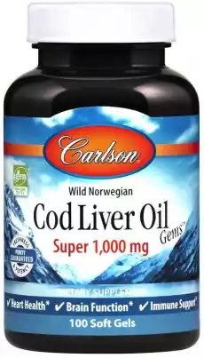 Carlson Labs Wild Norwegian Cod Liver Oil 1000 mg 100 kapsułek Sport i rekreacja Odżywki i suplementy