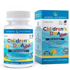 Nordic Naturals Children039s DHA XTRA 636 mg Omega3 90 miękkich kapsułek o smaku jagodowym Sport i rekreacja Odżywki i suplementy