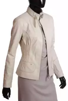 IZL076 uniwersalna kurtka skórzana damska w kolorze ecru DORJAN Odzież obuwie dodatki Odzież damska Okrycia wierzchnie damskie Kurtki damskie