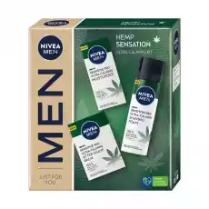 Nivea Men Hemp Sensation zestaw balsam po goleniu 100ml pianka do golenia 200ml krem nawilżający 75ml Zdrowie i uroda Kosmetyki i akcesoria Kosmetyki dla mężczyzn Męskie kosmetyki i akcesoria do golenia