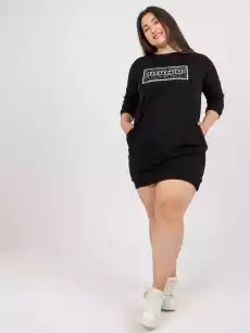 Tunika plus size czarny sukienka codzienna dresowa dekolt okrągły rękaw 34 długość midi dżety kieszenie Odzież obuwie dodatki Odzież damska Tuniki