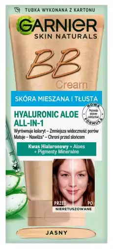 Garnier Hyaluronic Aloe Nawilżający krem BB dla skóry tłustej i mieszanej odcień jasny 50ml Zdrowie i uroda Kosmetyki i akcesoria Makijaż i demakijaż