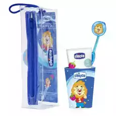 Chicco Travel Set zestaw podróżny do mycia zębów pasta szczoteczka kubek etui 36l Niebieski Zdrowie i uroda Kosmetyki i akcesoria Pielęgnacja zębów i jamy ustnej