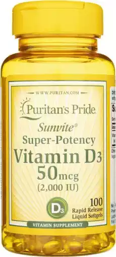 Puritan039s Pride Super Potency Witamina D3 50mcg witamina D3 2000iu 100 kapsułek Sport i rekreacja Odżywki i suplementy