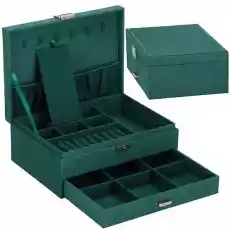 Szkatułka na biżuterię 27x19x105 cm zielony welurowy organizer z przegródkami Prezenty