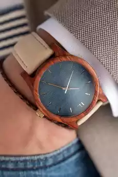 Elegancki zegarek z drewna na skórzanym pasku Biżuteria i zegarki Zegarki