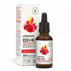 Aura Herbals Witamina D3 2000 IU K2 ekstrakt z kurkumy krople 30 ml Sport i rekreacja Odżywki i suplementy Witaminy i minerały