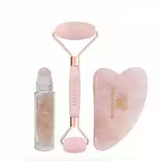 CRYSTALLOVE Rose Quartz Beauty Set roller do twarzy płytka gua sha buteleczka rollon Zdrowie i uroda Kosmetyki i akcesoria