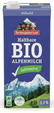 MLEKO UHT O OBNIŻONEJ ZAWARTOŚCI LAKTOZY min 35 TŁUSZCZU BIO 1 L BERCHTESGADENER LAND Artykuły Spożywcze Nabiał