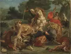 Reprodukcja La Chasse aux lions Eugene Delacroix Dom i ogród Wyposażenie wnętrz Dekoracja Obrazy i plakaty