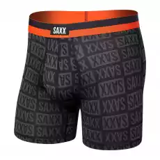 Bokserki sportowe męskie z rozporkiem SAXX SPORT MESH Boxer Brief Fly z napisami czarne Odzież obuwie dodatki Bielizna męska