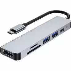 Hub adapter TechProtect V4 6w1 USBC 2x USBA1x USBC1x HDMI1x Micro SDTF1x SD srebrny Komputery Akcesoria do laptopów Stacje dokujące i duplikatory