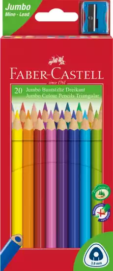 KREDKI TRÓJKĄTNE JUMBO FABERCASTELL 10 KOLORÓW TEMPERÓWKA Biuro i firma Akcesoria biurowe Artykuły plastyczne