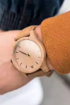 Klasyczny drewniany zegarek na skórzanym pasku Biżuteria i zegarki Zegarki