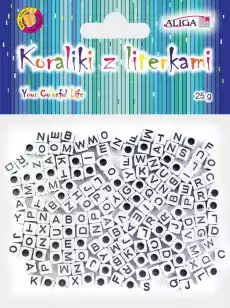 Koraliki plastikowe kwadratowe z literkami 6mm Białe 25g Biuro i firma Akcesoria biurowe Artykuły papiernicze