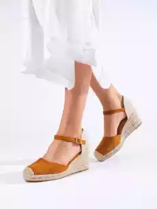 Damskie espadryle na koturnie Shelovet camel Odzież obuwie dodatki