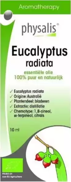 OLEJEK ETERYCZNY EUCALYPTUS RADIATA EUKALIPTUS AUSTRALIJSKI BIO 10 ml PHYSALIS Zdrowie i uroda Kosmetyki i akcesoria Kosmetyki i akcesoria do kąpieli Olejki do kąpieli Aromaterapia