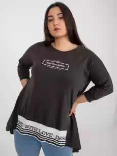 Tunika plus size ciemny khaki sukienka dresowa codzienna dekolt okrągły rękaw 34 długość przed kolano Odzież obuwie dodatki Odzież damska Tuniki