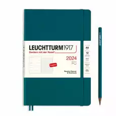 PLANER TYGODNIOWY Z NOTATNIKIEM LEUCHTTURM1917 W MIĘKKIEJ OPRAWIE MEDIUM A5 2024 PACIFIC GREEN Biuro i firma Akcesoria biurowe Artykuły papiernicze