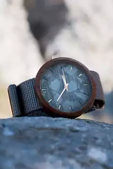 Drewniany zegarek na materiałowym pasku z oryginalną tarczą w szare cętki Biżuteria i zegarki Zegarki