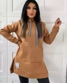 Bluza Z Kapturem Długa Oversize Z Rozcięcięm Camel Odzież obuwie dodatki Odzież damska Bluzy damskie