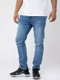 Spodnie Jeansowe Slim KL Jeans Leather Patch Sprane Niebieskie Odzież obuwie dodatki Odzież męska Spodnie męskie