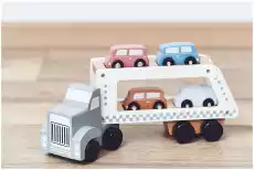 Drewniana ciężarówka naczepa z 4 samochodami Dla dziecka Zabawki