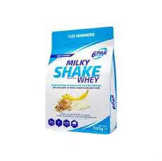 6PAK Milky Shake Whey 700g białko WPC o smaku bananowym z masłem orzechowym Sport i rekreacja Odżywki i suplementy