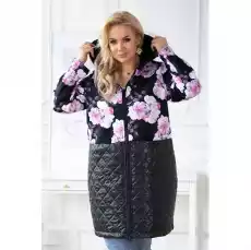 Czarna bluzokurtka plus size w pudrowe kwiaty z łączonych materiałów JOLLY Odzież obuwie dodatki