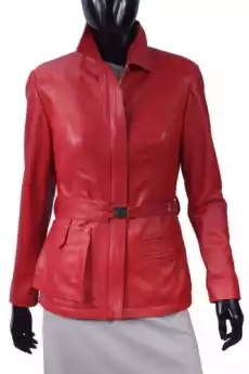 MJA461 długa czerwona kurtka damska wiązana w pasie DORJAN Odzież obuwie dodatki Odzież damska