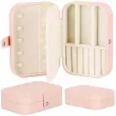 Szkatułka na biżuterię ekoskóra 16x11x5 cm różowy organizer z przegródkami Prezenty