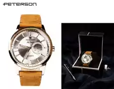 Zegarek męski na skórzanym pasku Peterson PTNM55833 Biżuteria i zegarki Zegarki Zegarki męskie