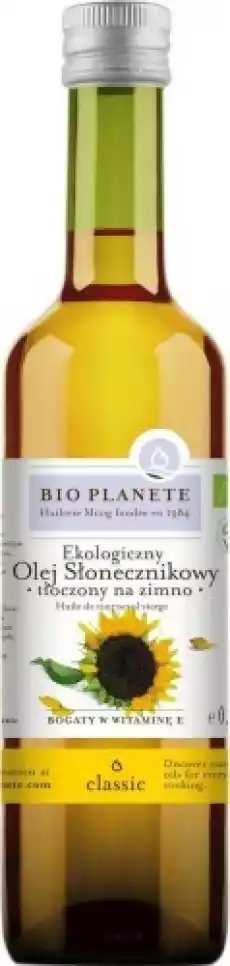 Olej słonecznikowy virgin tłoczony na zimno nierafinowany BIO 500 ml Bio Planete Artykuły Spożywcze Oleje i oliwy