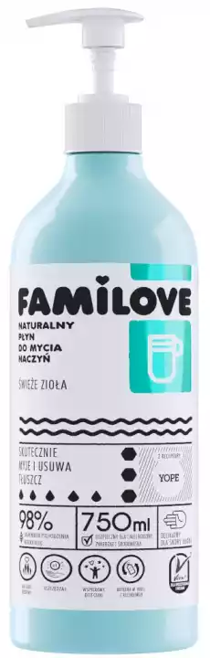 Yope Familove naturalny płyn do mycia naczyń 750ml Dom i ogród Sprzątanie domu Środki czystości