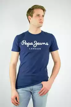 TSHIRT KOSZULKA MĘSKA C PEPE JEANS GRANATOWA STRETCH Odzież obuwie dodatki Odzież męska