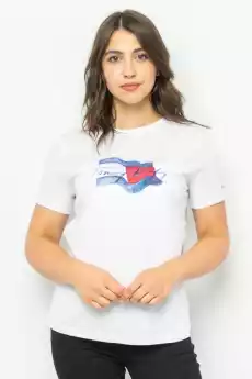 TSHIRT DAMSKI TOMMY HILFIGER WW0WW34655 BIAŁY Odzież obuwie dodatki Odzież damska Tshirty i koszulki damskie