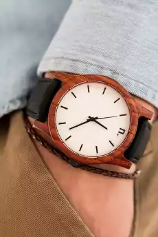 Męski zegarek z drewna z białą tarczą i czarnymi wskazówkami Biżuteria i zegarki Zegarki