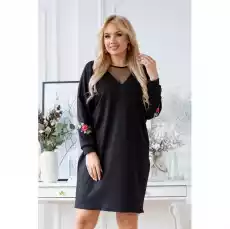 Czarna sukienka plus size z ozdobnymi naszywkami ROXANE Odzież obuwie dodatki