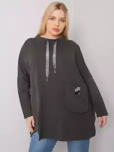 Tunika plus size ciemny khaki dekolt okrągły rękaw długi Odzież obuwie dodatki Odzież damska Tuniki