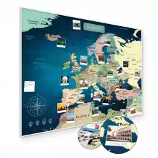 Niebieska mapa Europy na ścianę do oznaczania podróży 60x85cm Rama aluminiowa biała Dom i ogród Wyposażenie wnętrz Dekoracja Obrazy i plakaty