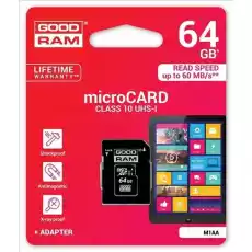 GOODRAM Karta pamięci microSD 64GB CL10 UHS I adapter Telefony i akcesoria